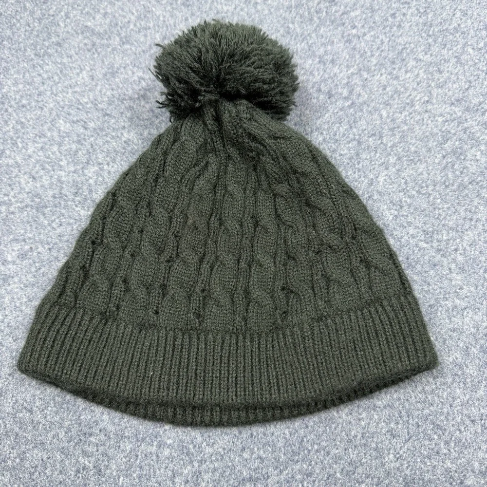Nike Girl's Black Pom Pom Cable Knit Beanie Hat Embroidered Pink Swoosh 4-6X